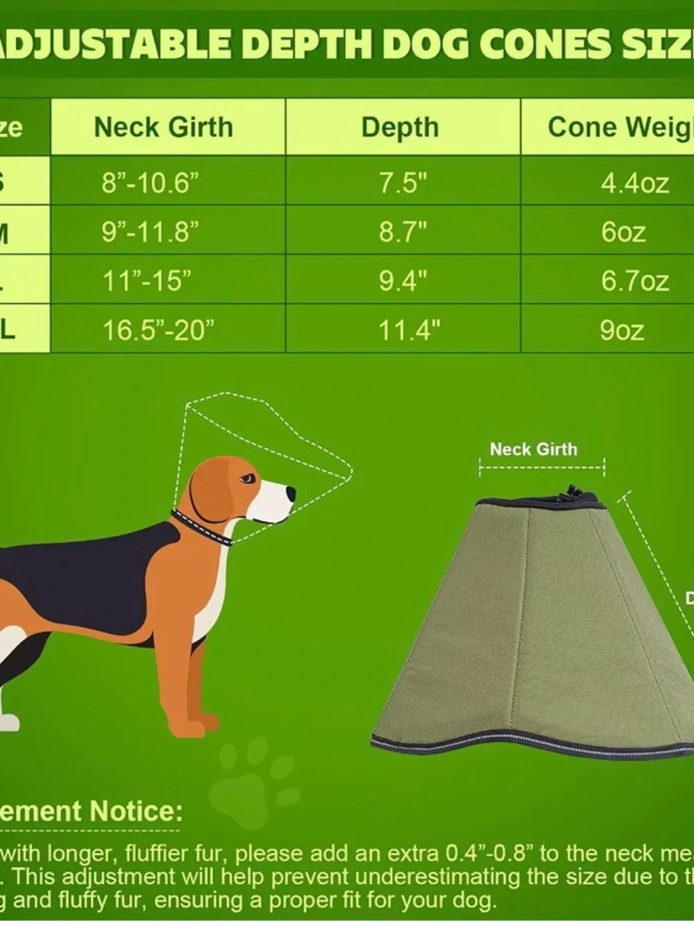 Dog Recovery Cone Soft Fabric E-Collar in Green size Large